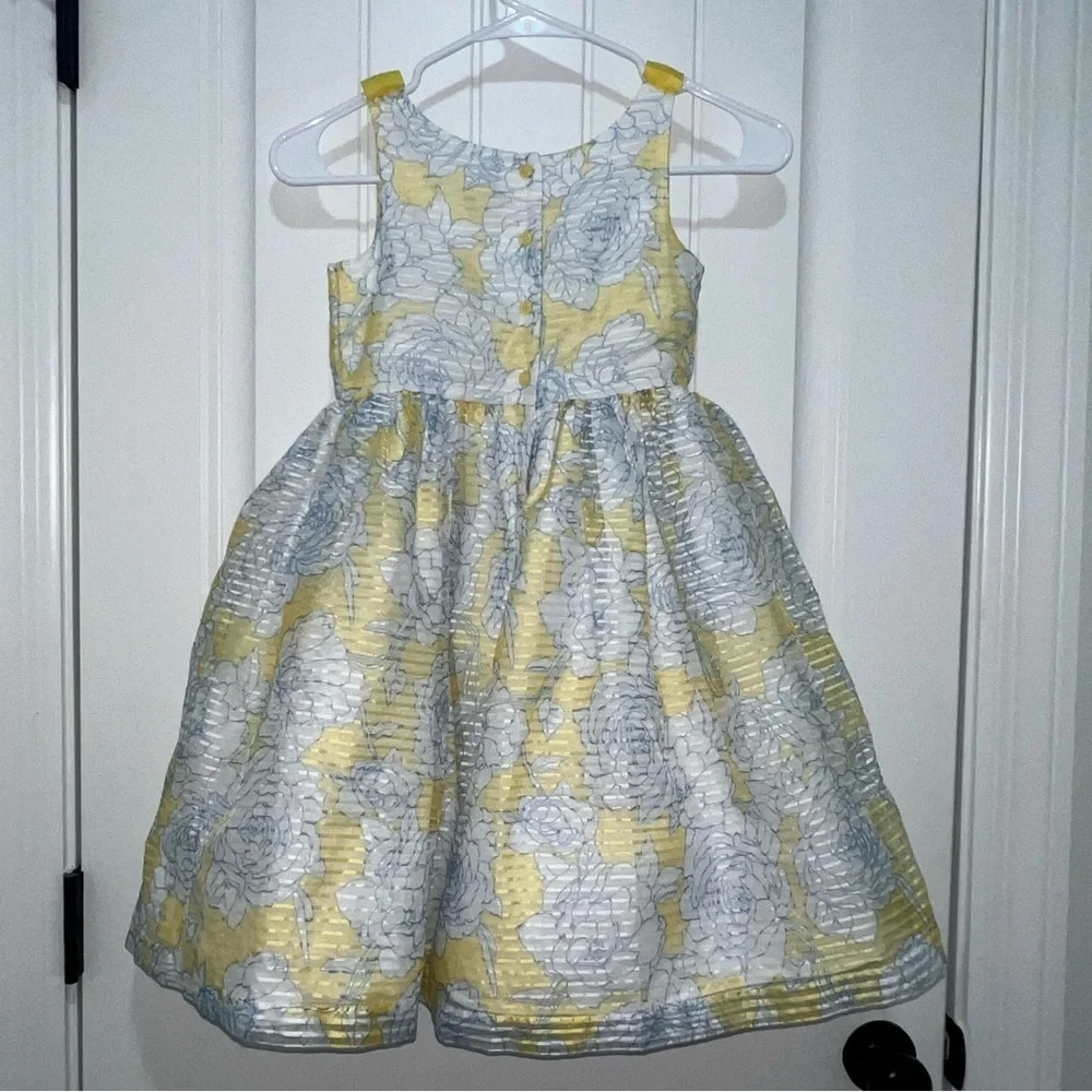 Janie and Jack Yellow and White Striped Floral Dress Size 7